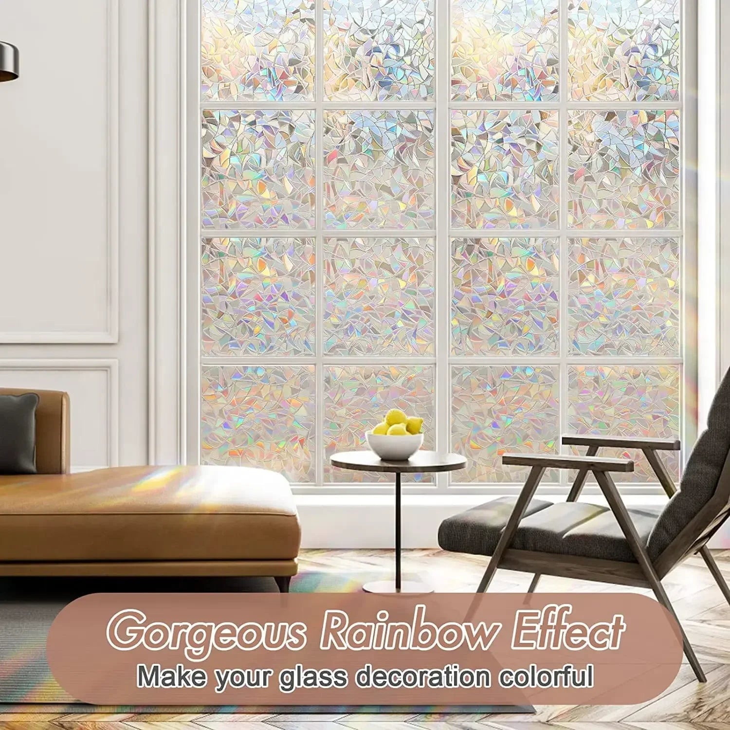 Rainbow Window Privacy Film – Static Cling Stained Glass Sticker