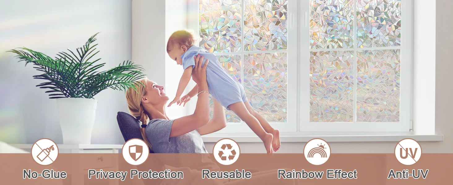 Rainbow Window Privacy Film – Static Cling Stained Glass Sticker