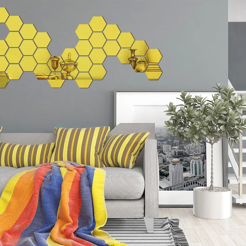 3D Hexagon Mirror Wall Stickers