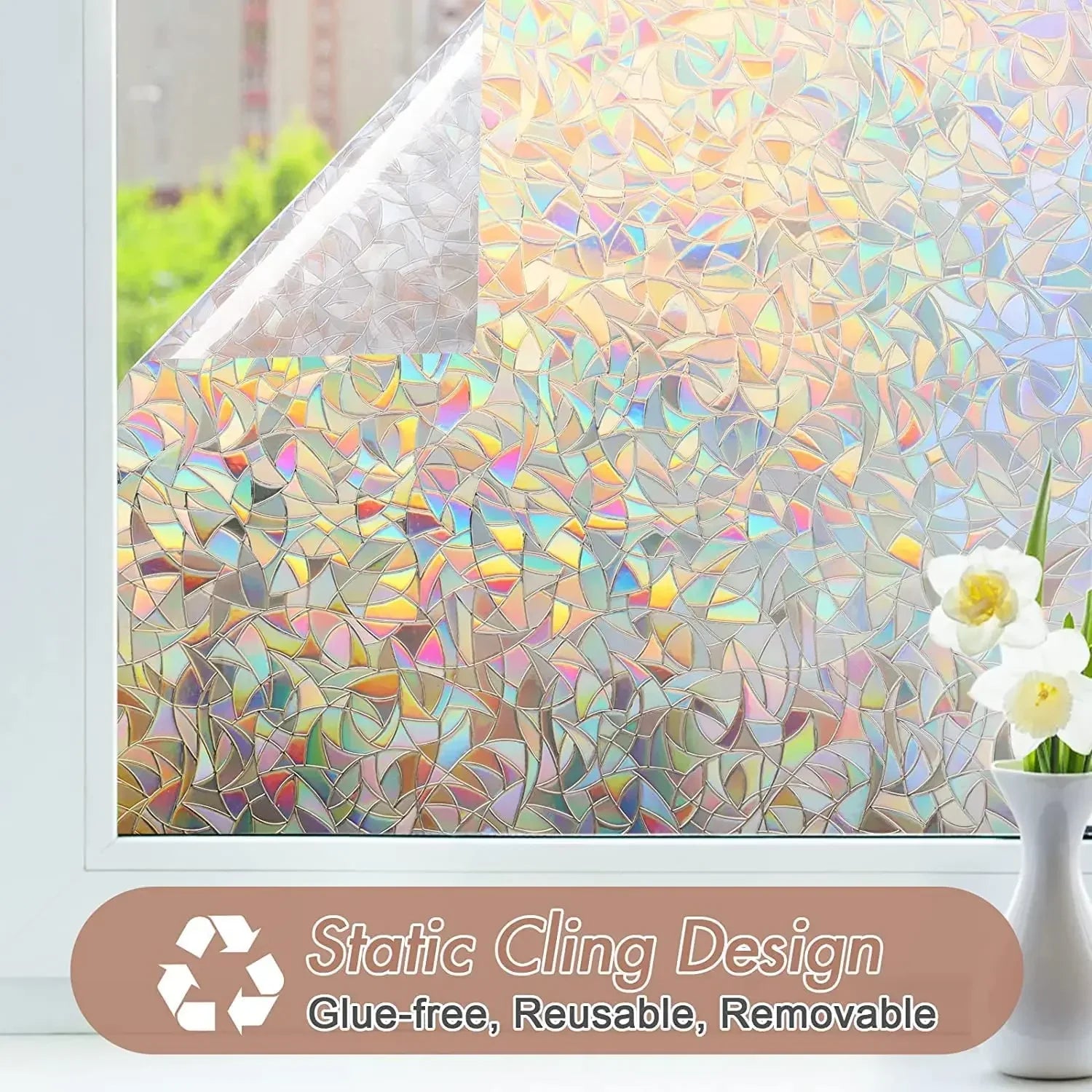 Rainbow Window Privacy Film – Static Cling Stained Glass Sticker