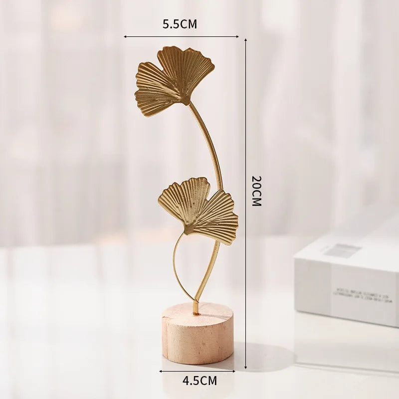 Golden Ginkgo Leaf Metal Figurine